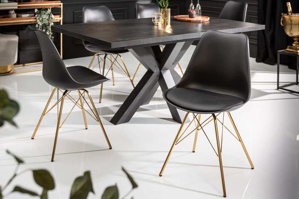 Design Stuhl SCANDINAVIA MEISTERSTÜCK schwarz goldene Beine