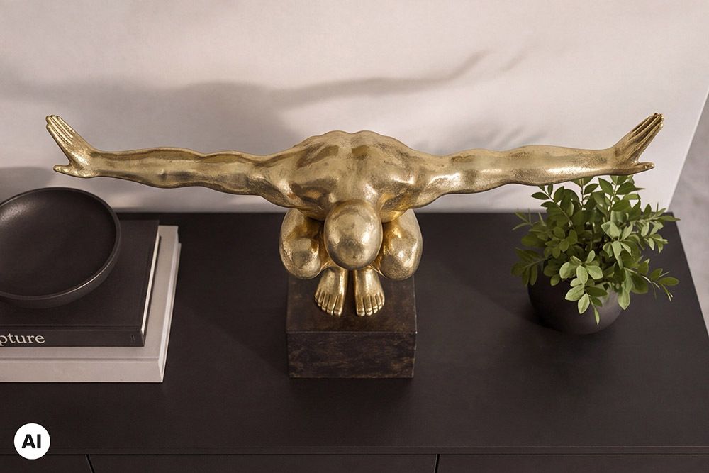 Deko-Figur HIGH DIVER 50cm gold schwarz handmade Athleten-Skulptur