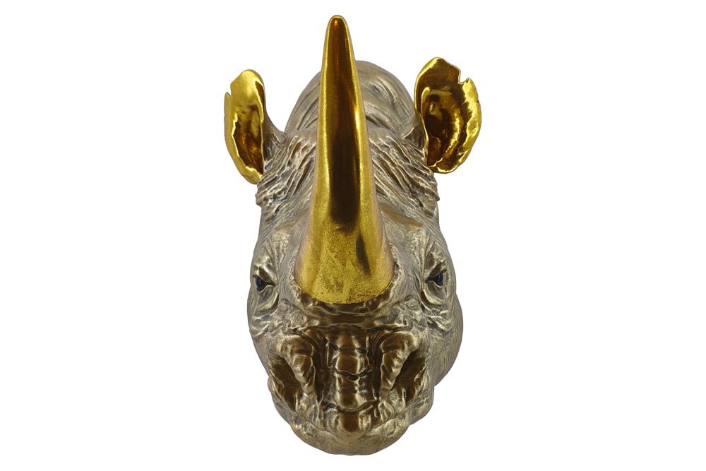 Deko-Wandfigur RHINO 40cm gold handmade Nashorn-Skulptur