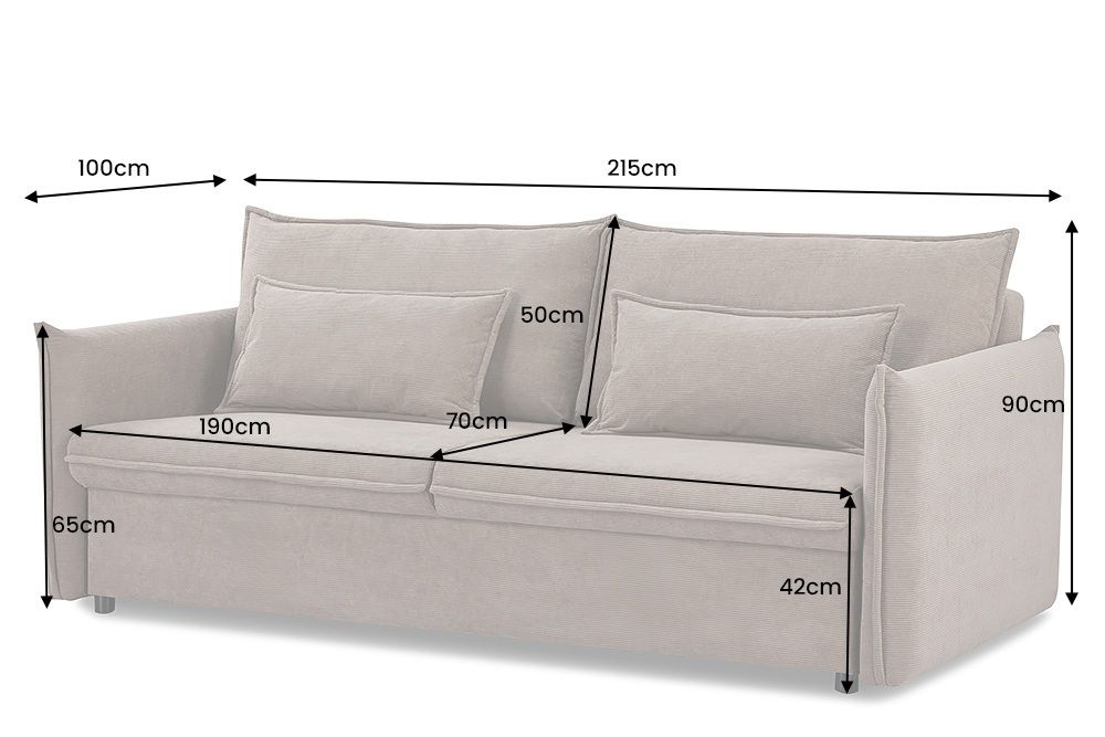 XXL Sofa mit Schlaffunktion APARTMENT grau Cord inkl. Bettkasten und Kissen