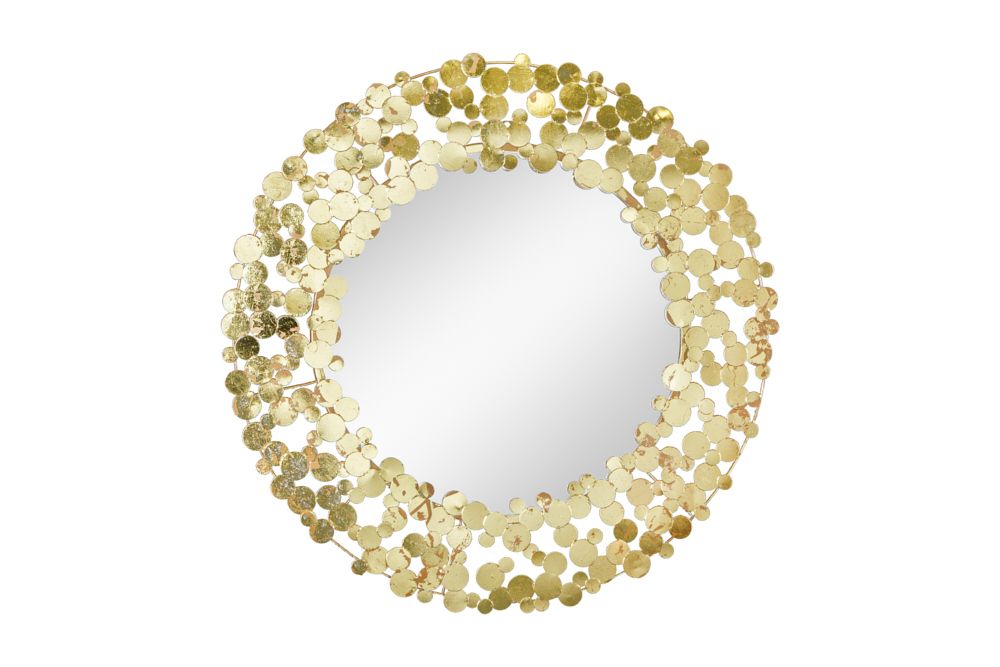 Dekorativer Wandspiegel COINS 80cm XL antik gold rund aus Metall handmade