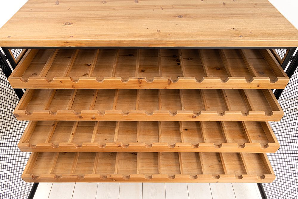 Design Weinboard  BODEGA 130cm natur schwarz Tannenholz Metall Flaschenregal