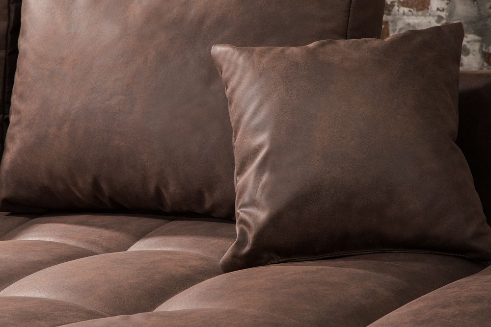 Modernes Ecksofa KENT 220cm braun Federkern Wohnlandschaft inkl. Hocker und Kissen