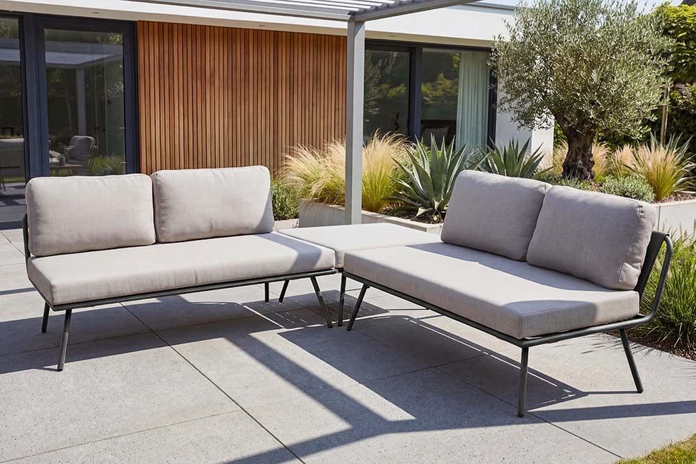 Outdoor Lounge Sitzgruppe MOBILE MODULAR anthrazit hellgrau mit Tisch wetterfest