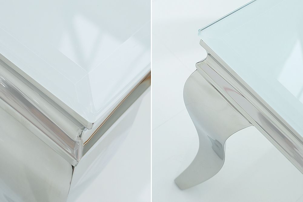 Eleganter Couchtisch MODERN BAROCK 100cm silber mit weißem Opalglas