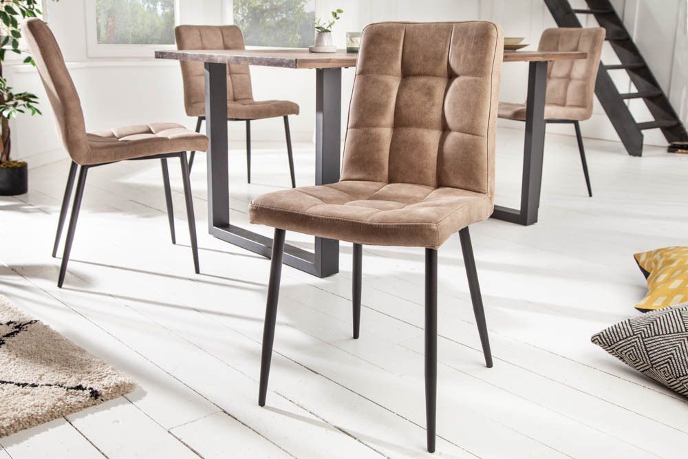 Retro Design Stuhl MODENA antik taupe Microfaser mit Ziersteppung