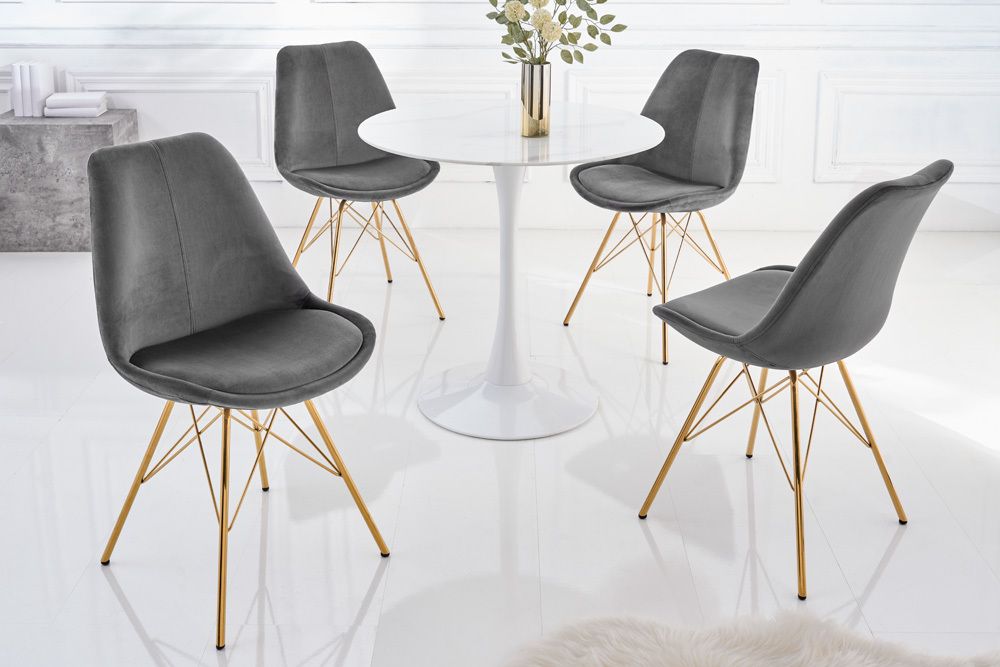 Design Stuhl SCANDINAVIA MEISTERSTÜCK dunkelgrau Samt goldene Beine
