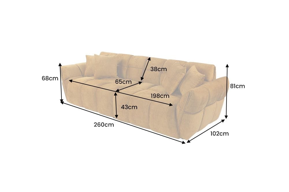 XXL Sofa CLOUD 260cm senfgelb Vogue Samtstoff Bigsofa Federkern inkl. Kissen