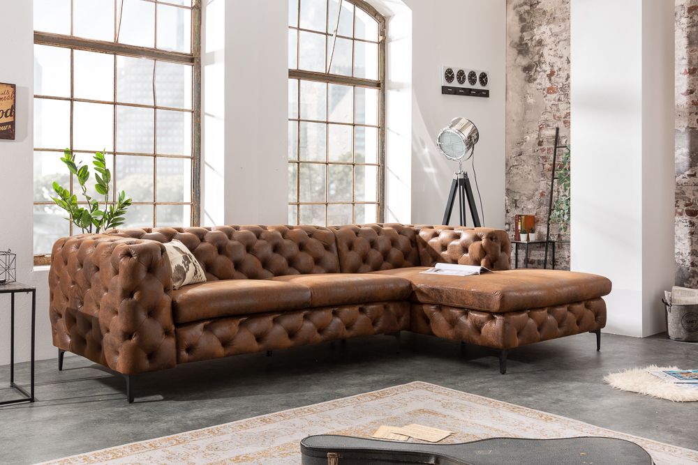 Chesterfield Ecksofa MODERN BAROCK 275cm antik braun Microfaser 3-Sitzer Federkern