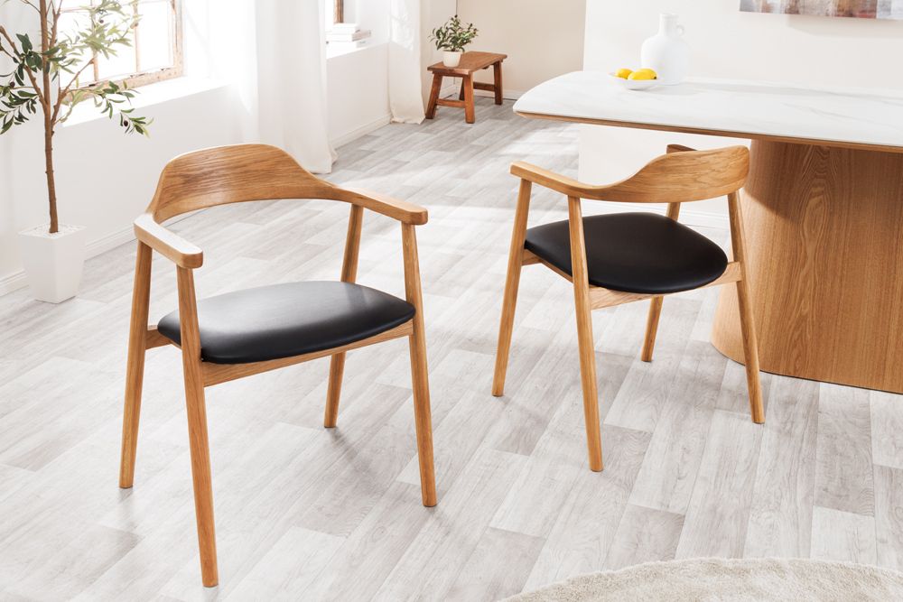 Retro Stuhl VALHALLA WOOD matt-braun Eiche Massivholz mit Armlehne