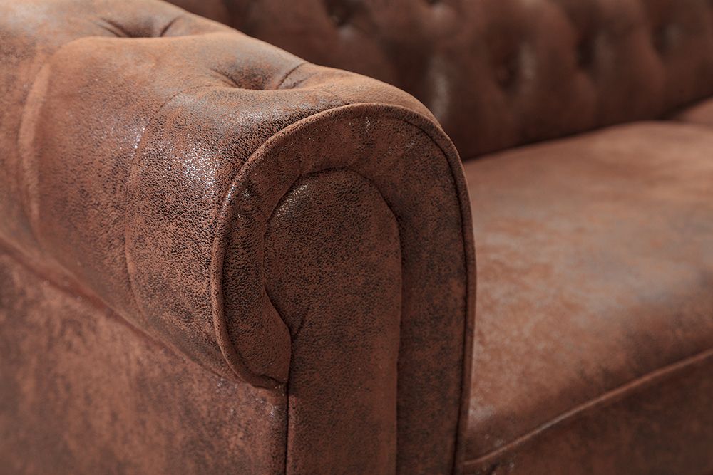 Design Ecksofa CHESTERFIELD 270cm antik braun Microfaser Federkern Ottomane links Vintage