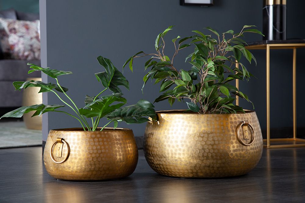 Handgefertigte Schalen 2er Set ORIENT gold Blumentopf im Hammerschlagdesign