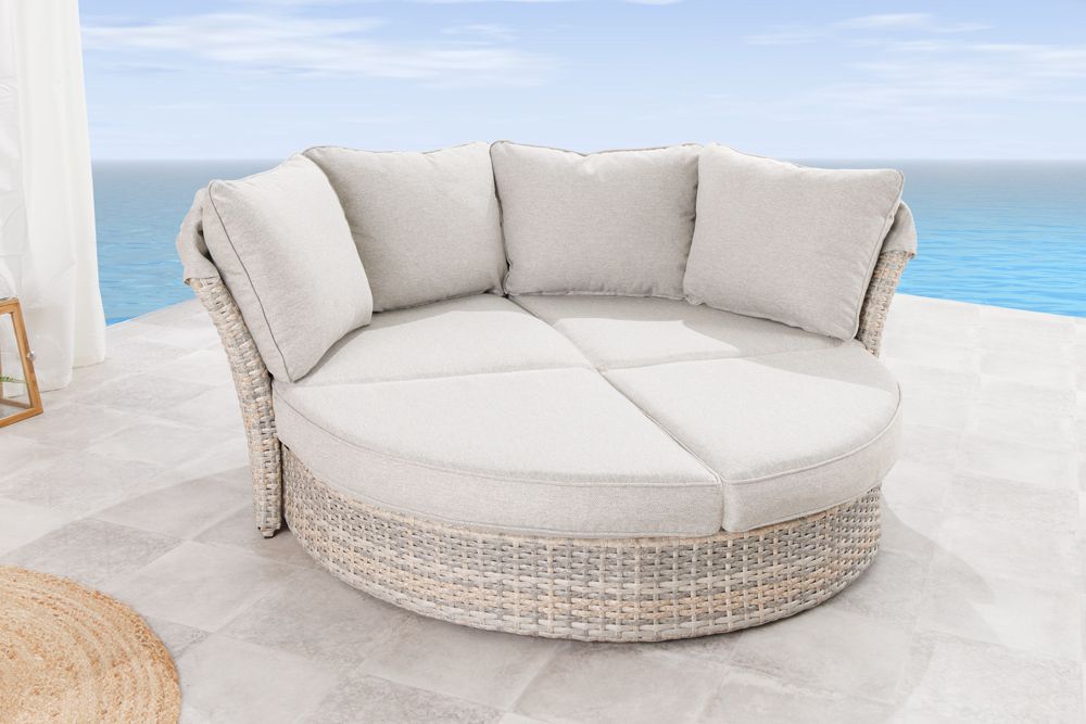 Drehbare Sonneninsel SEATTLE 195cm greige mit Sonnendach inkl. Kissen