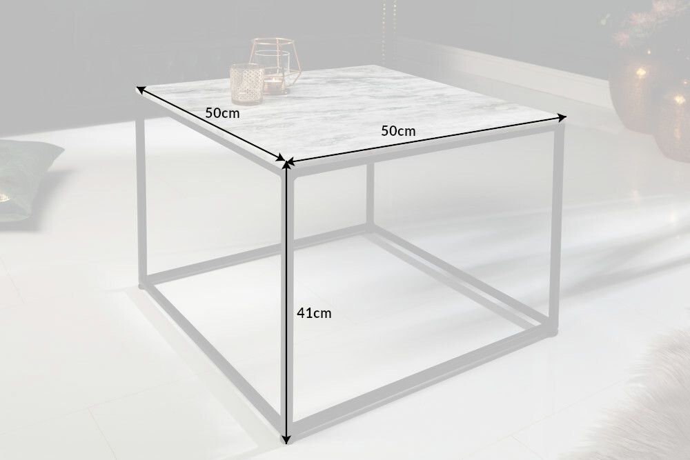 Eleganter Couchtisch ELEMENTS 50cm weiß mit polierter Marmor-Platte