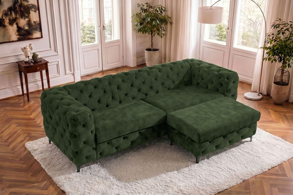 Chesterfield Sitzhocker MODERN BAROCK 95cm grün Samt Fußhocker