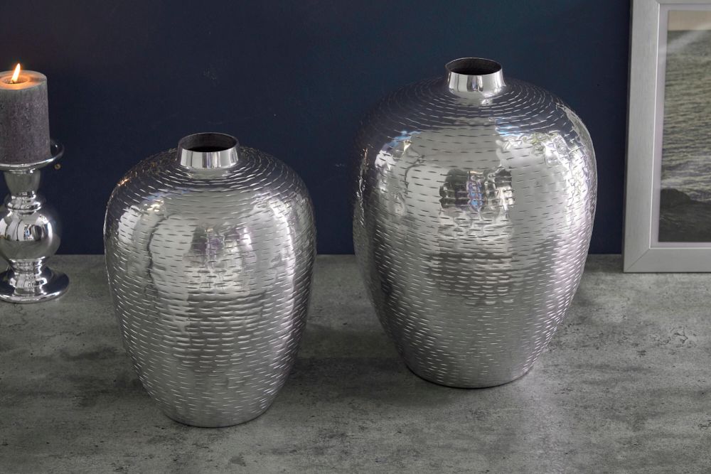 Elegantes Vasen 2er Set ORIENTAL 32cm silber im Rice Hammerschlag Design