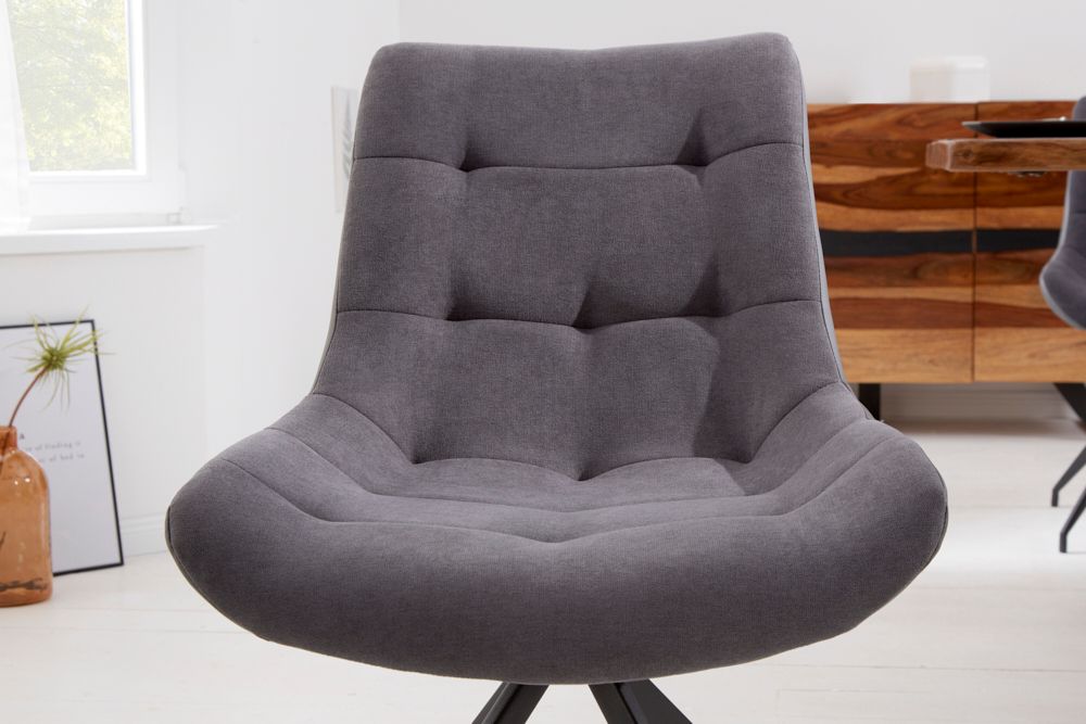 Design Stuhl DIVANI hellgrau Metallgestell schwarz im Retro Stil