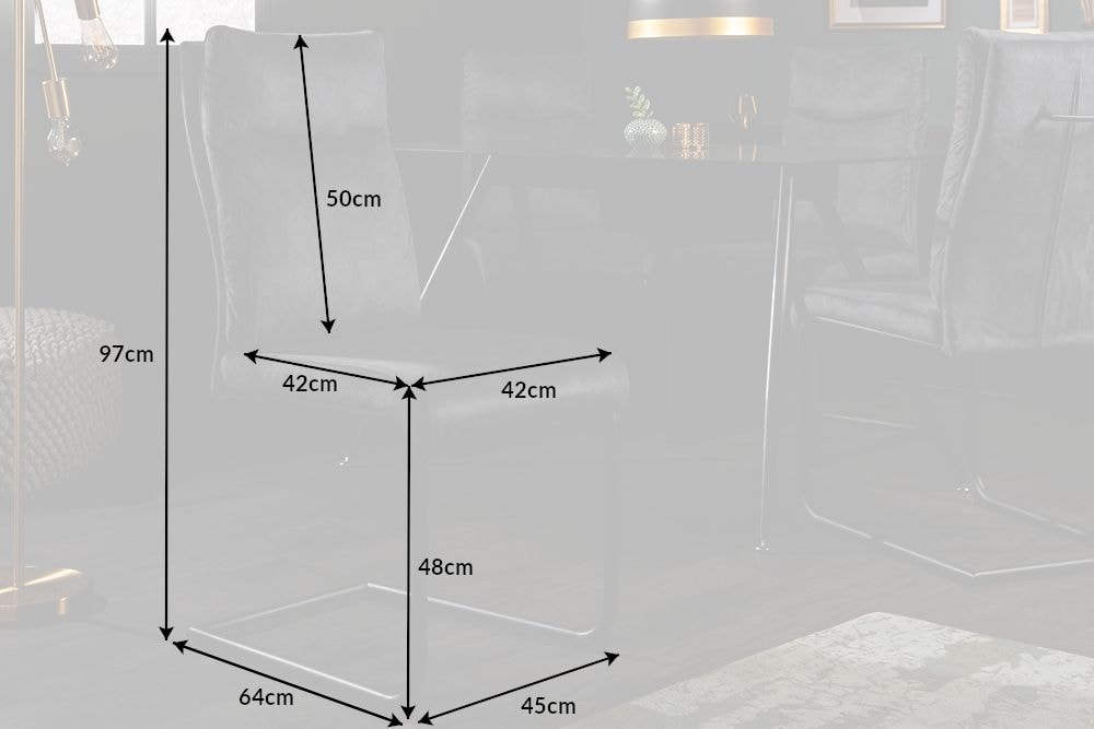 Moderner Freischwinger Stuhl COMFORT grau Samt mit Komfortgriff