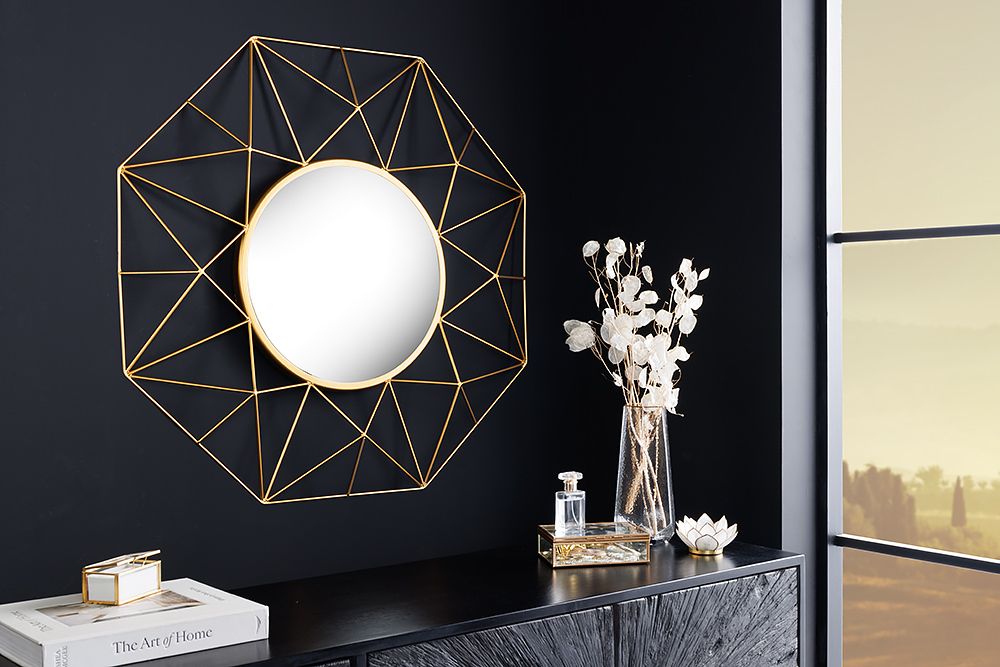 Handgearbeiteter Spiegel DIAMOND L 80cm gold aus Eisen im Retro Design