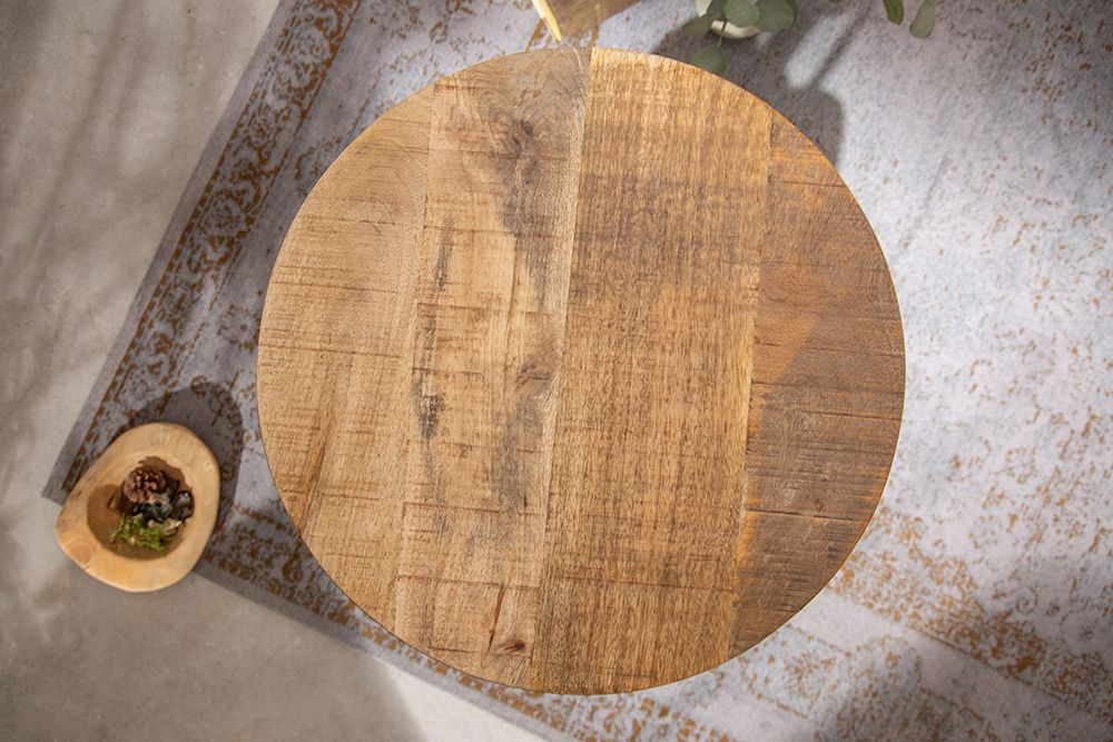 Höhenverstellbarer Beistelltisch ENGINEER 50cm Mangoholz Industrial Design massiv rund Eisen