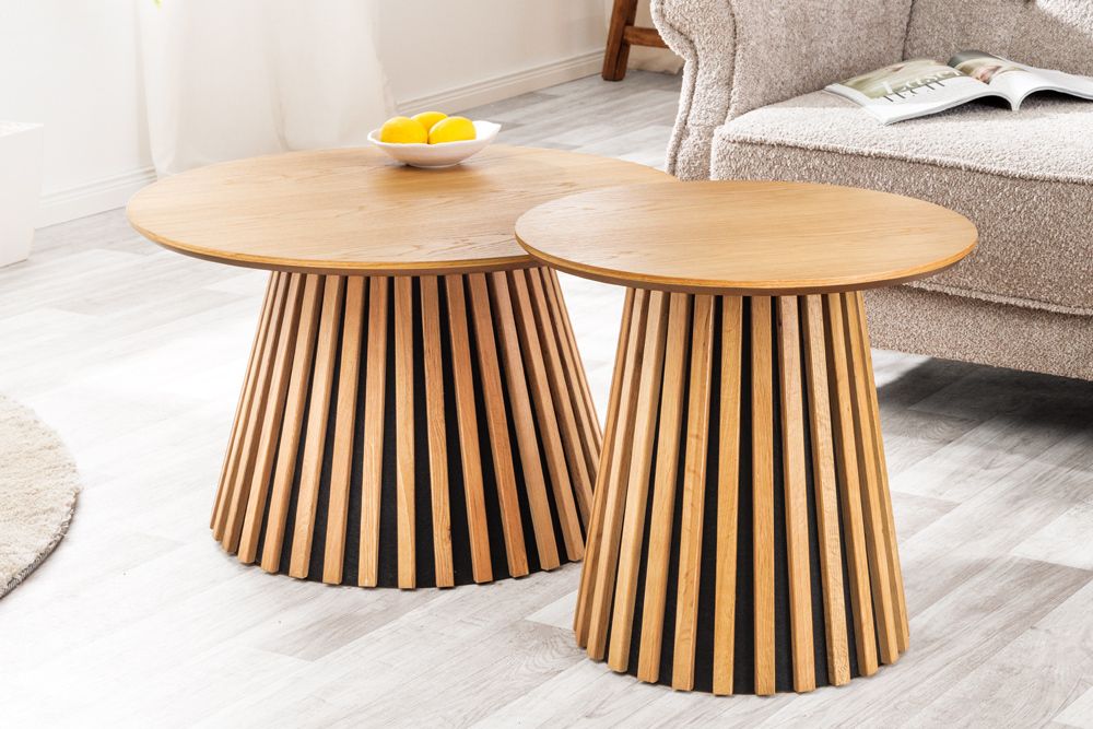 Runder Couchtisch VALHALLA WOOD 50cm natur Eichenholz Säulenfuß