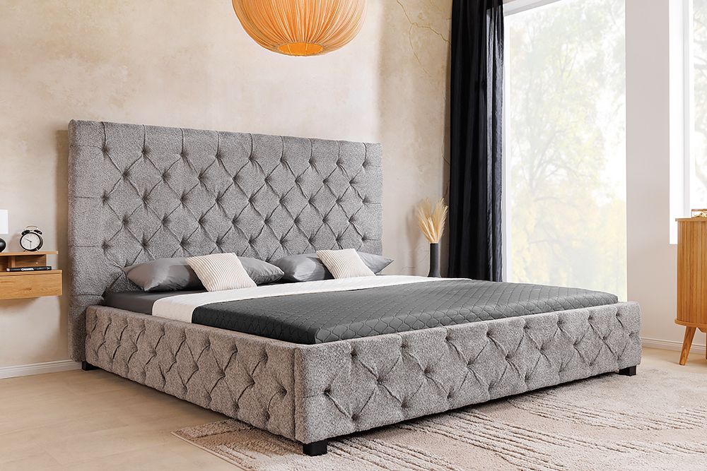 Design Boxbett PARIS 180x200 cm grau Bouclé Chesterfield