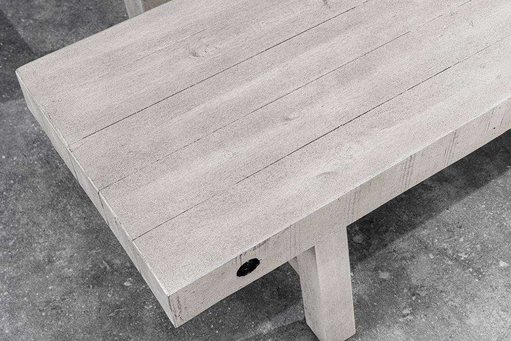 Industrial Sitzbank FINCA 200cm grau Pinie recyceltes Massivholz Eisen