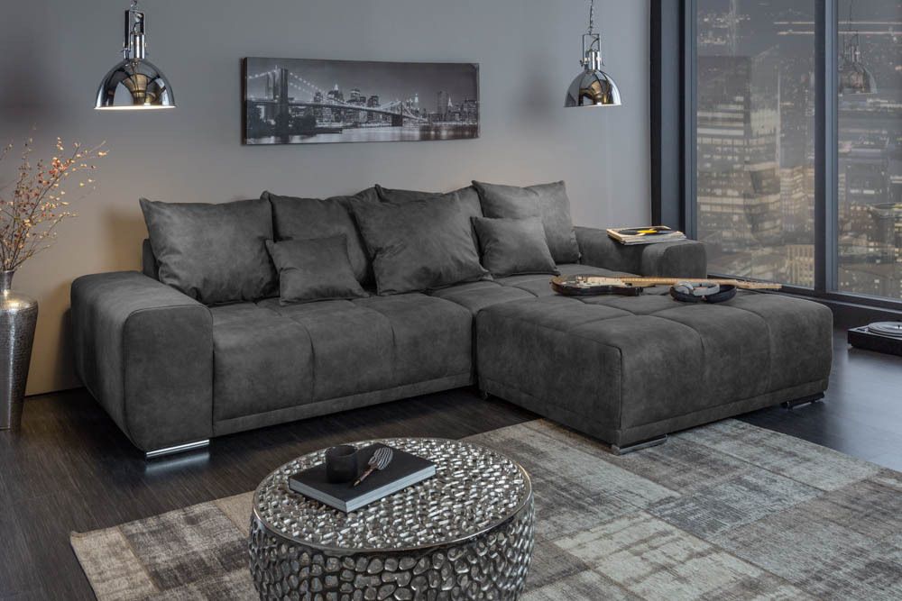 Big Sofa ELEGANCIA 285cm grau Microfaser XXL Couch inkl. Kissen Federkern