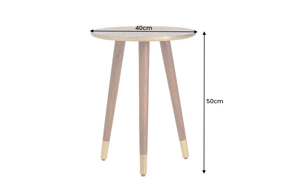 Design Beistelltisch ALCAZAR 50cm antik gold Metall Mangoholz Handarbeit rund