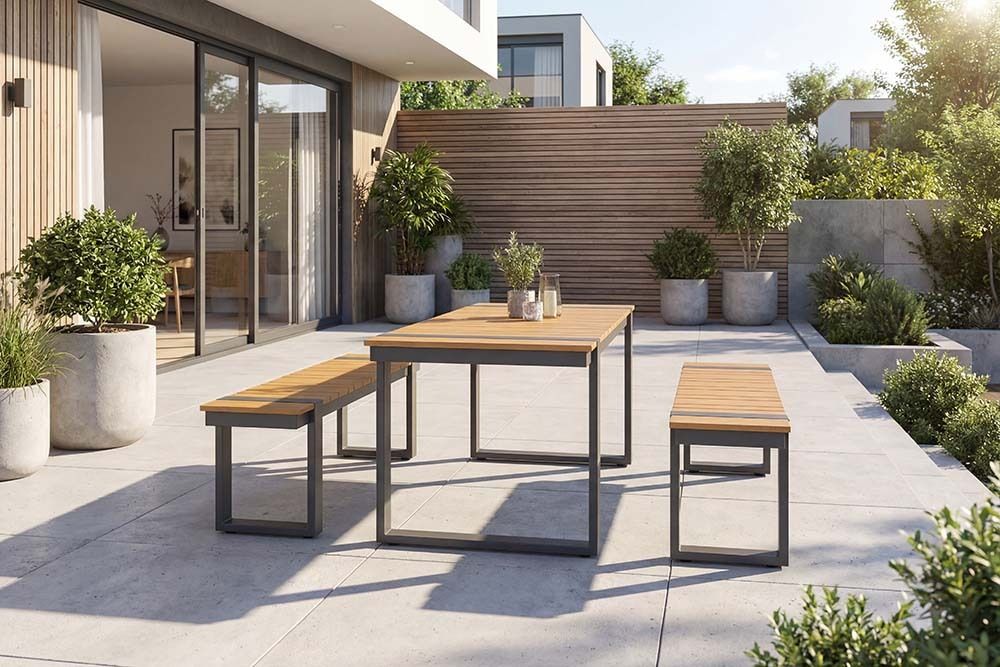 Wetterfester Gartentisch TAMPA LOUNGE 125cm grau natur Aluminium Metall Holz-Design Outdoor