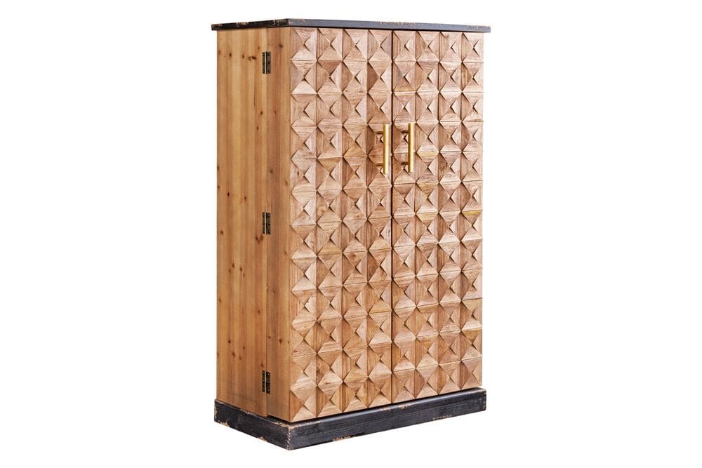 Design Barschrank BODEGA 120cm natur Pinienholz mit 3D-Front und Flaschenregal
