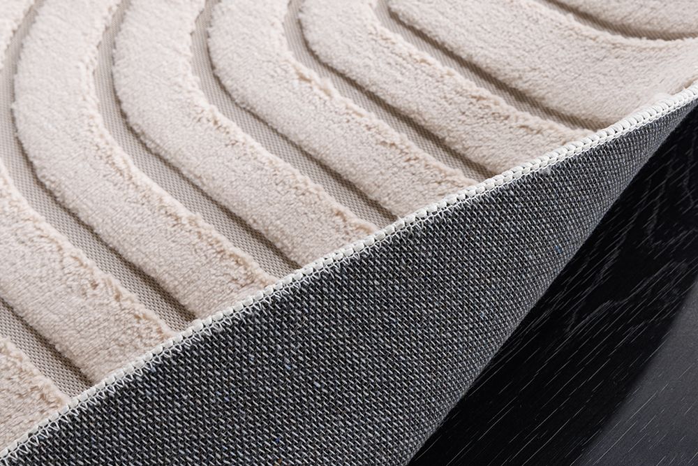Runder 3D strukturierter Kurzflor Teppich ART DECO 230cm beige creme Hoch-Tief-Effekt