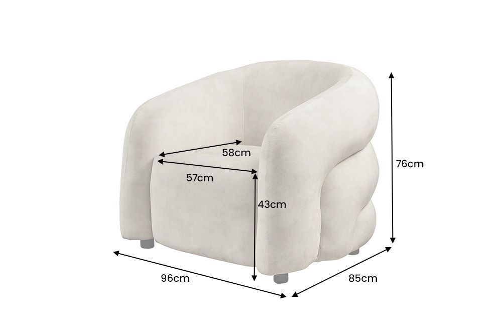 Moderner Design Sessel VOGUE 95cm beige Samt mit Armlehnen und Nosagfederung