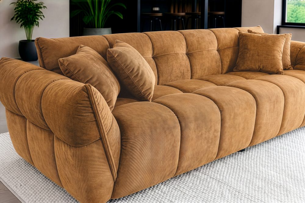 XXL Sofa CLOUD 260cm senfgelb Vogue Samtstoff Bigsofa Federkern inkl. Kissen