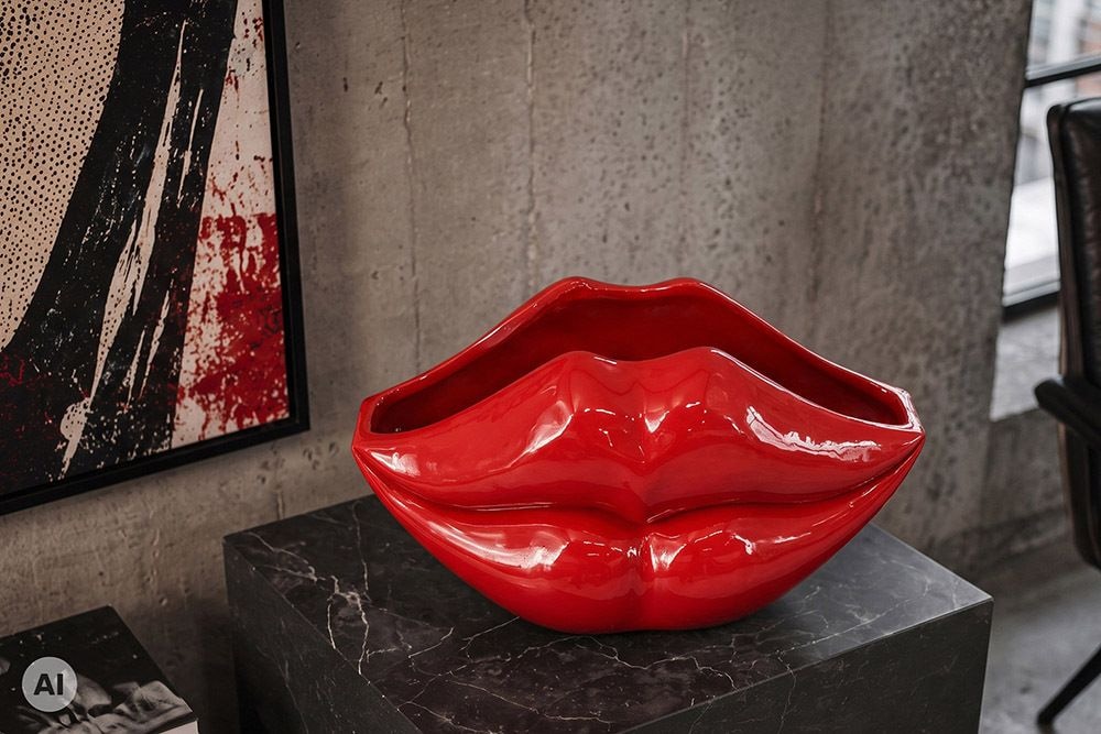 Extravagante Deko-Vase LIP 40cm rot handmade Hochglanz