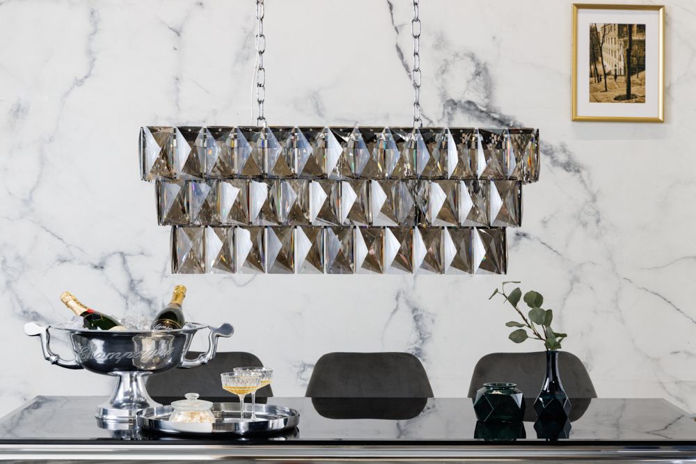 Luxus Hängelampe KRISTALL 90cm edelgrau Design Kronleuchter Glasprismen