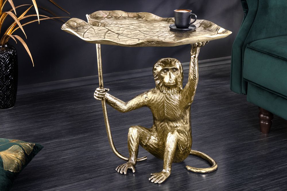Design Beistelltisch WILDLIFE MONKEY 60cm gold antik Metall handmade