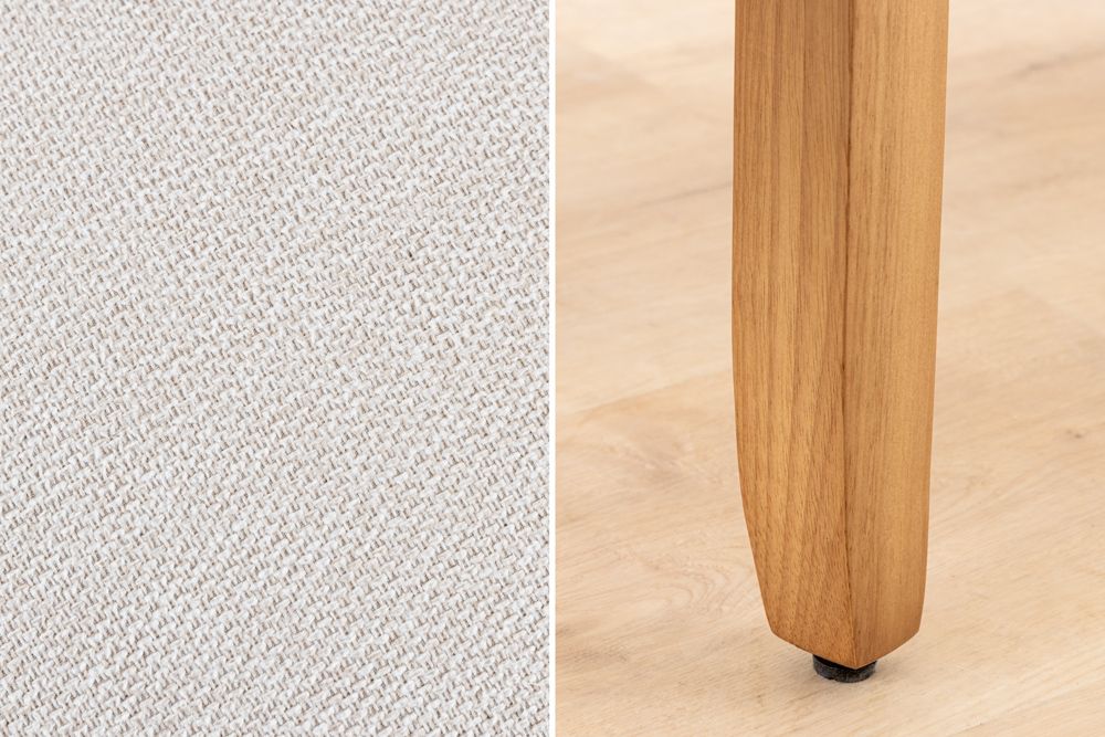 Design Stuhl CASA beige Strukturstoff Massivholzbeine mit Zierknöpfen und Nackenrolle