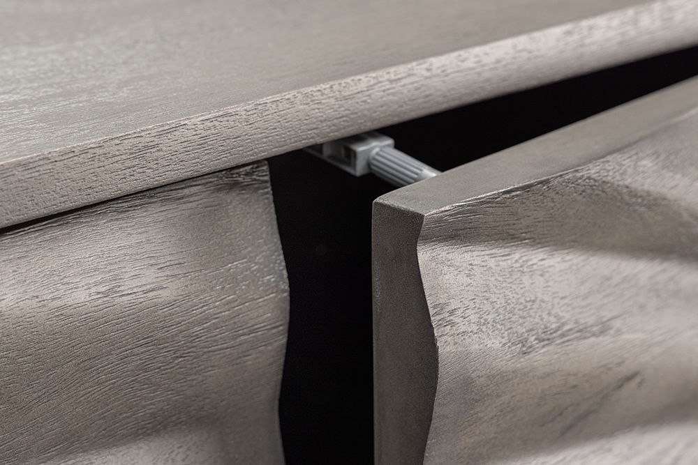 Massivholz Sideboard HURRICANE 175cm grau Akazie 3D-Design
