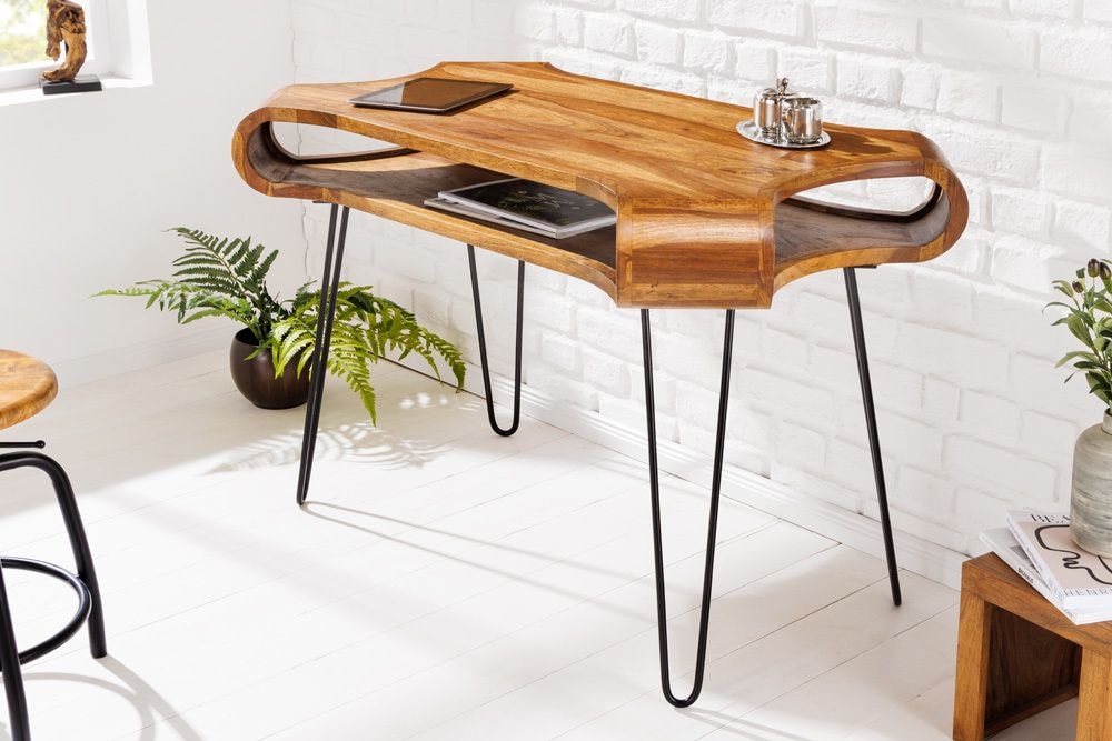 Massivholz Schreibtisch ORGANIC LIVING 120cm braun Sheesham stone finish mit Stauraum