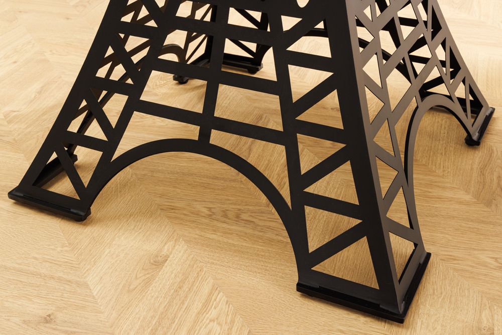 Runder Bartisch PARIS LOFT 105cm dunkelbraun Mangoholz Eiffelturm-Design