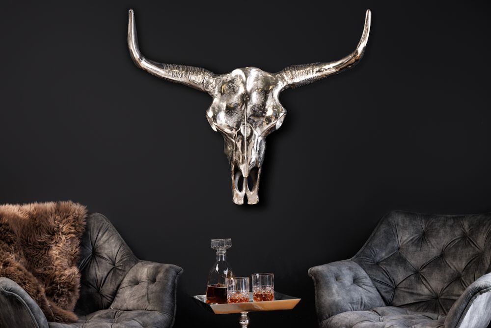 Design Schädel MATADOR 70cm silber Aluminium Wanddekoration