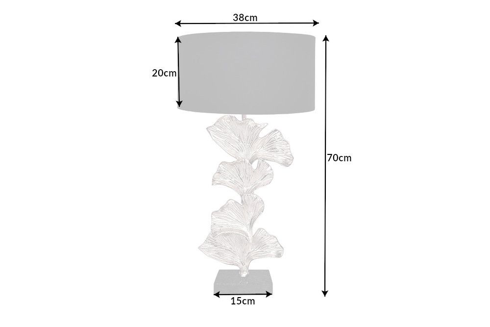 Design Tischlampe GINKGO 70cm schwarz Stoffschirm silber Metall handmade Marmor-Fuß
