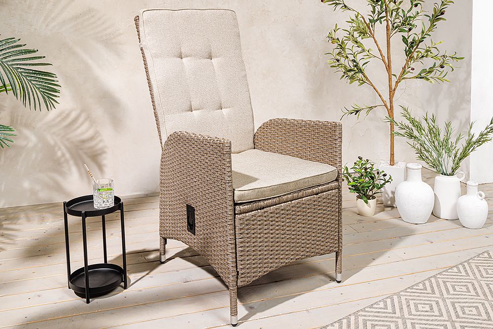 Outdoor Gartenstuhl SYLT natur beige Polyrattan Hochlehner mit Armlehne verstellbar wetterfest