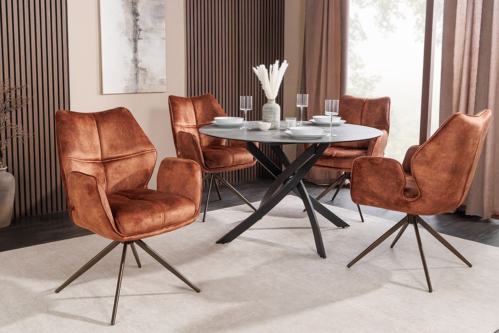 Drehbarer Design Stuhl CONCORD rost braun Samt Taschenfederkern Metallgestell braun