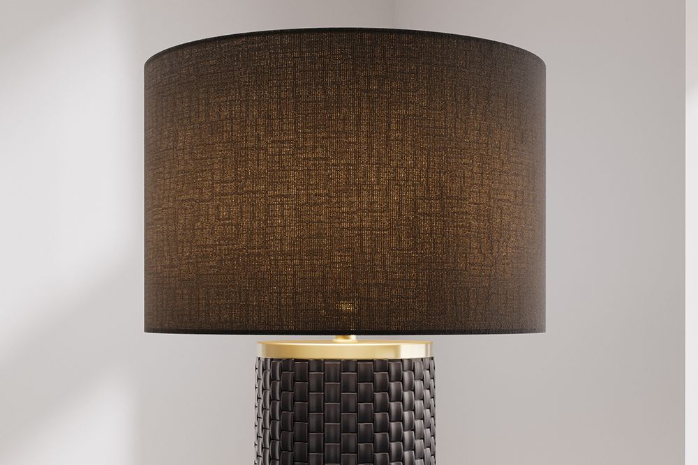 Moderne Tischlampe ELEGANCIA 70cm schwarz gold Keramik rund Stoffschirm