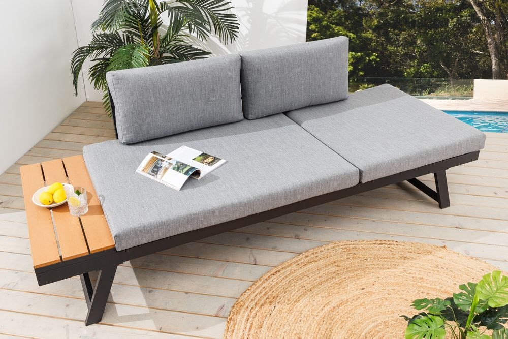 Verstellbare Gartenlounge MODULAR MIAMI 230cm grau natur anthrazit Gartensofa oder Gartenliege