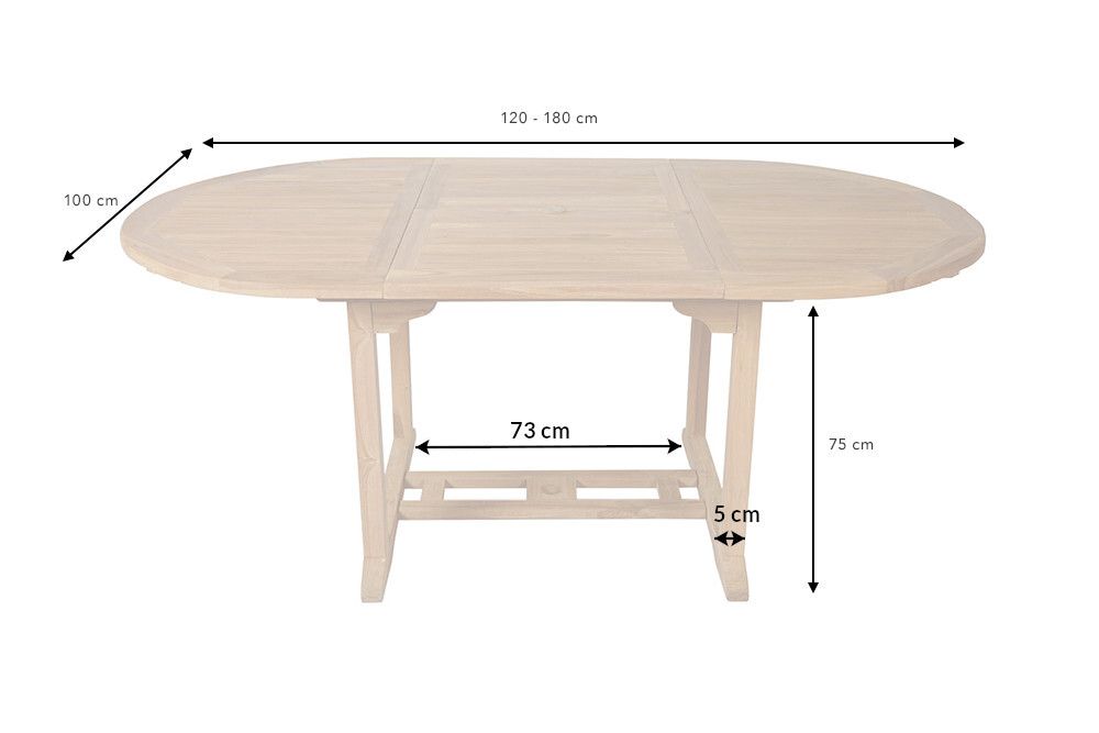 Ausziehbarer Gartentisch EMPIRE TEAK 120-180cm natur Massivholz oval