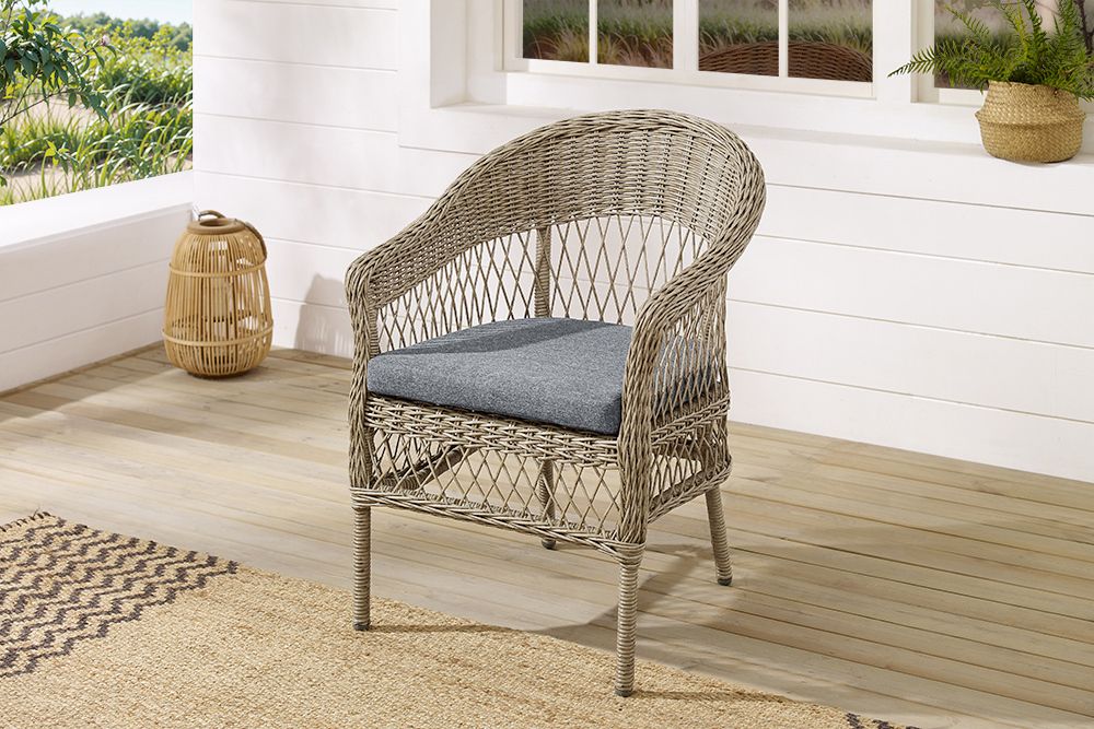 In- und Outdoor Garten-Set ELYSEE natur grau Polyrattan Aluminium inkl. Tisch Kissen