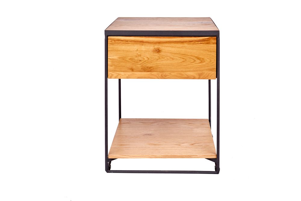 Moderner Beistelltisch SCORPION 50cm Wildeichen-Design Metall Nachttisch mit Schublade
